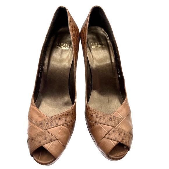 Stuart Weitzman Platform Peep-toe High Heels in Beige Leather Size 8.5 - Picture 2 of 7